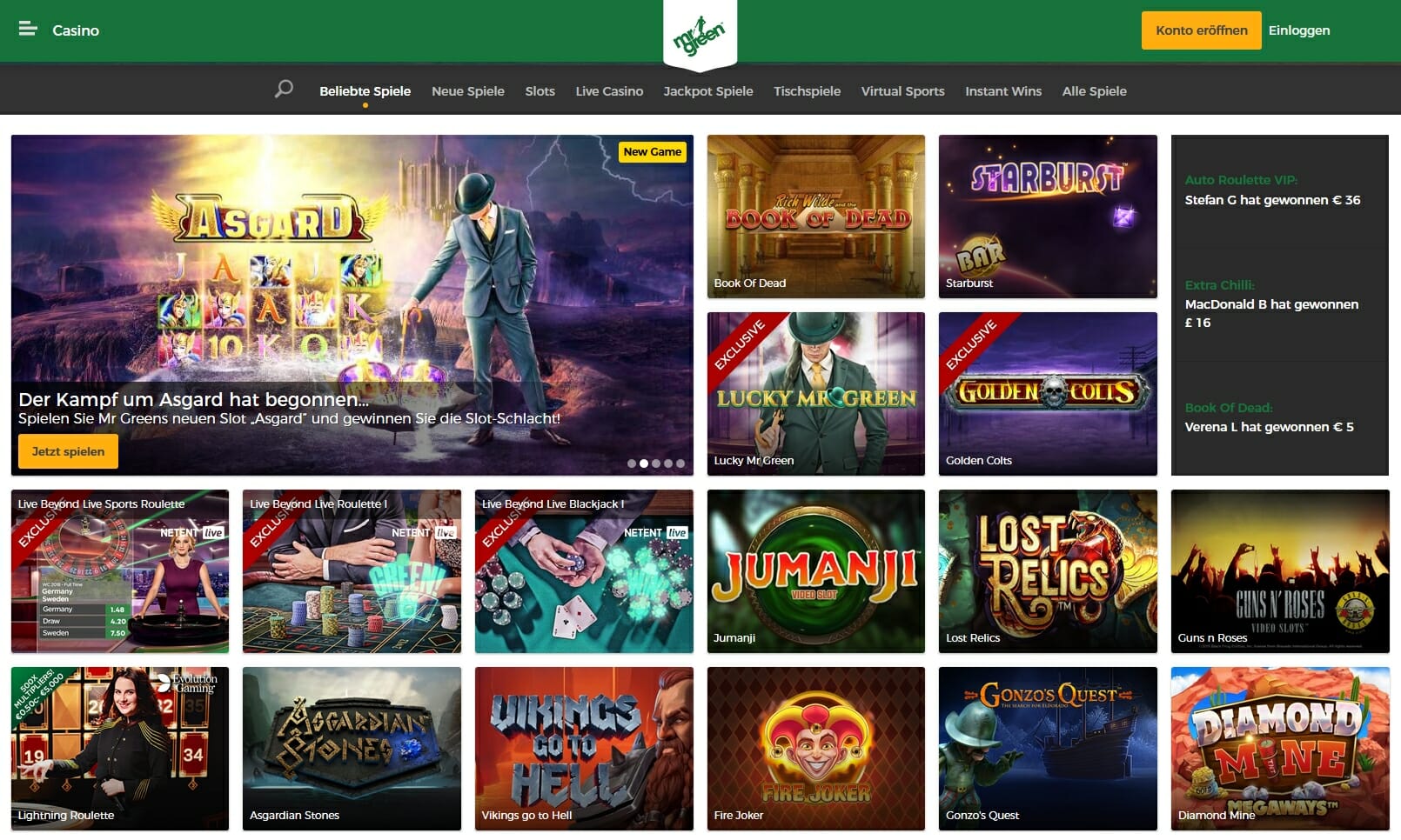 Mr Green Online Casino Spiele
